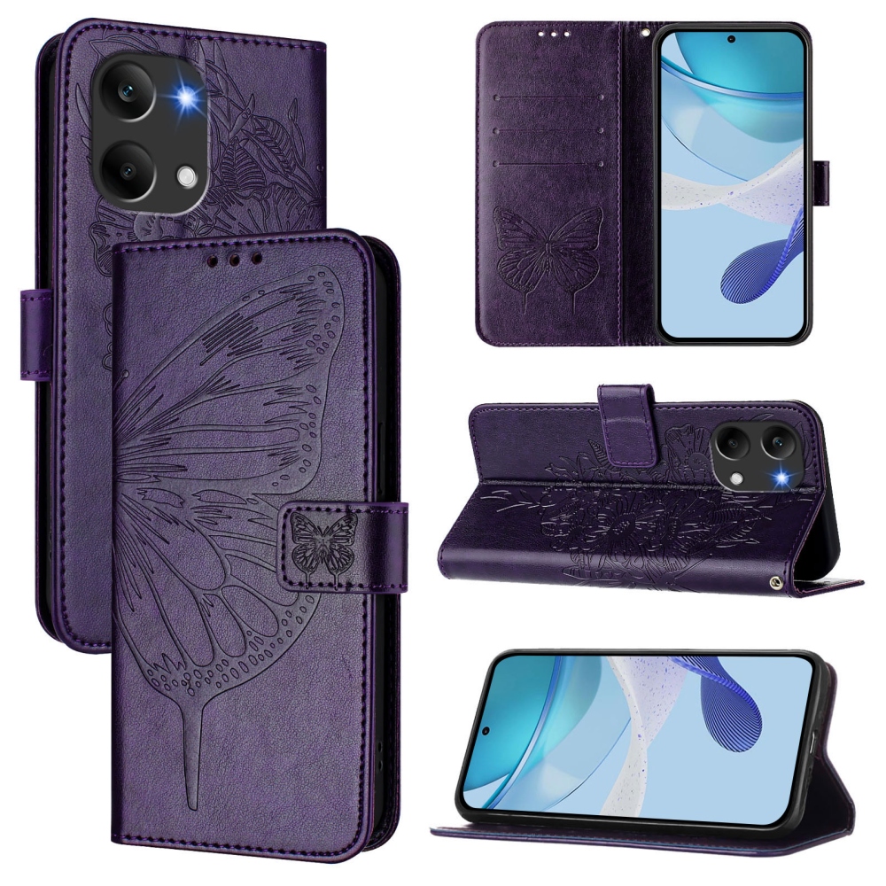 Floral Butterfly knižkové puzdro na Xiaomi Poco X8 Pro Max 5G - tmavofialové