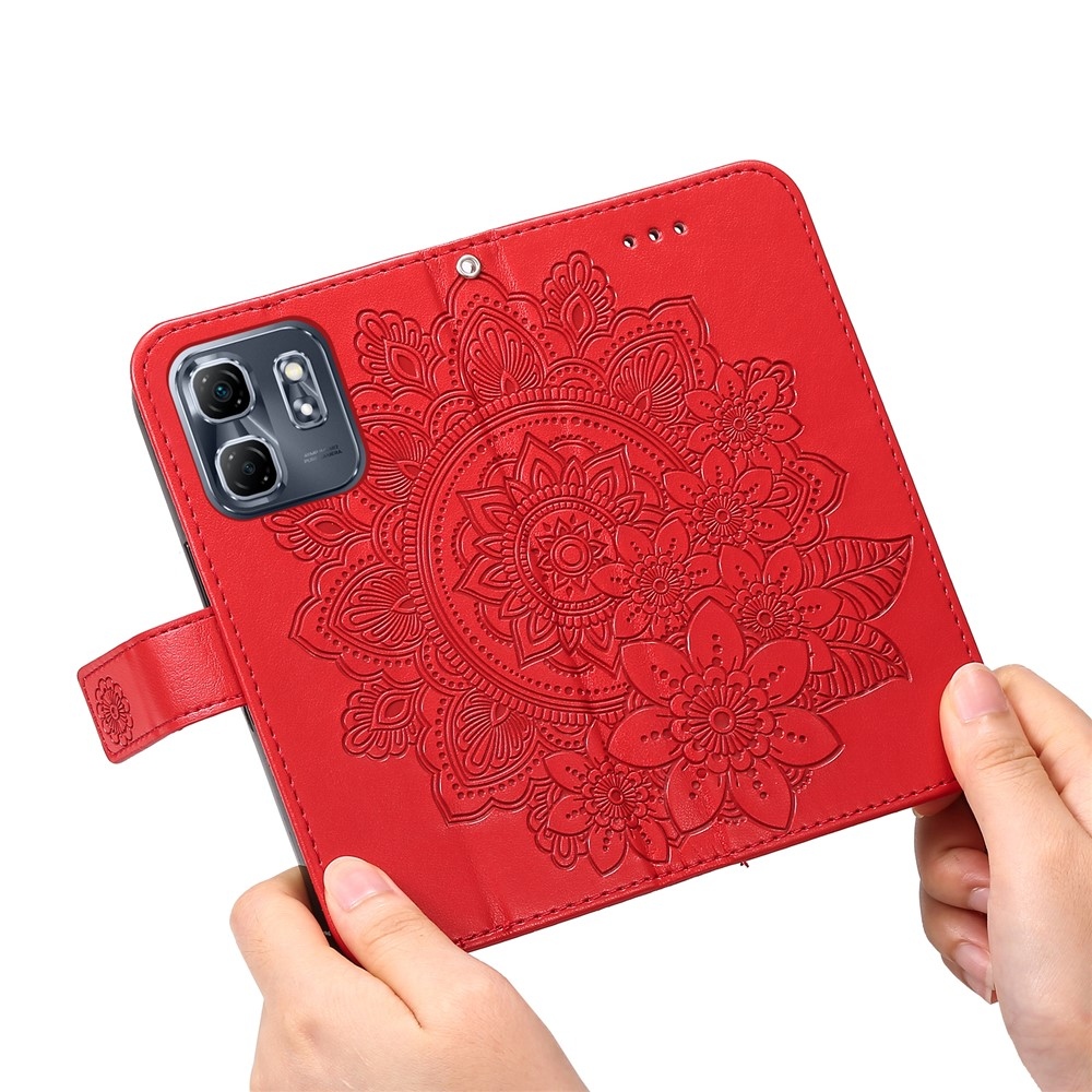 Floral knižkové púzdro na Infinix Hot 50i/Smart 9 - červené