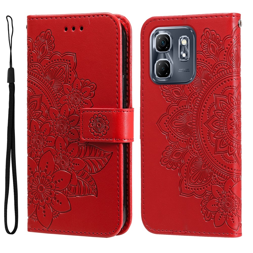Floral knižkové púzdro na Infinix Hot 50i/Smart 9 - červené