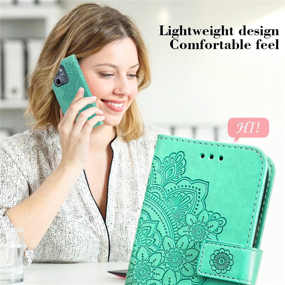 Floral knižkové púzdro na Infinix Hot 50i/Smart 9 - modrozelené