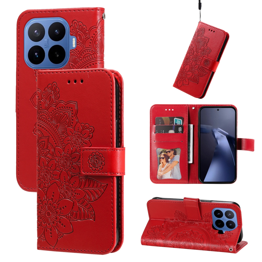 Floral knižkové púzdro na mobil Xiaomi 17T Pro - červené