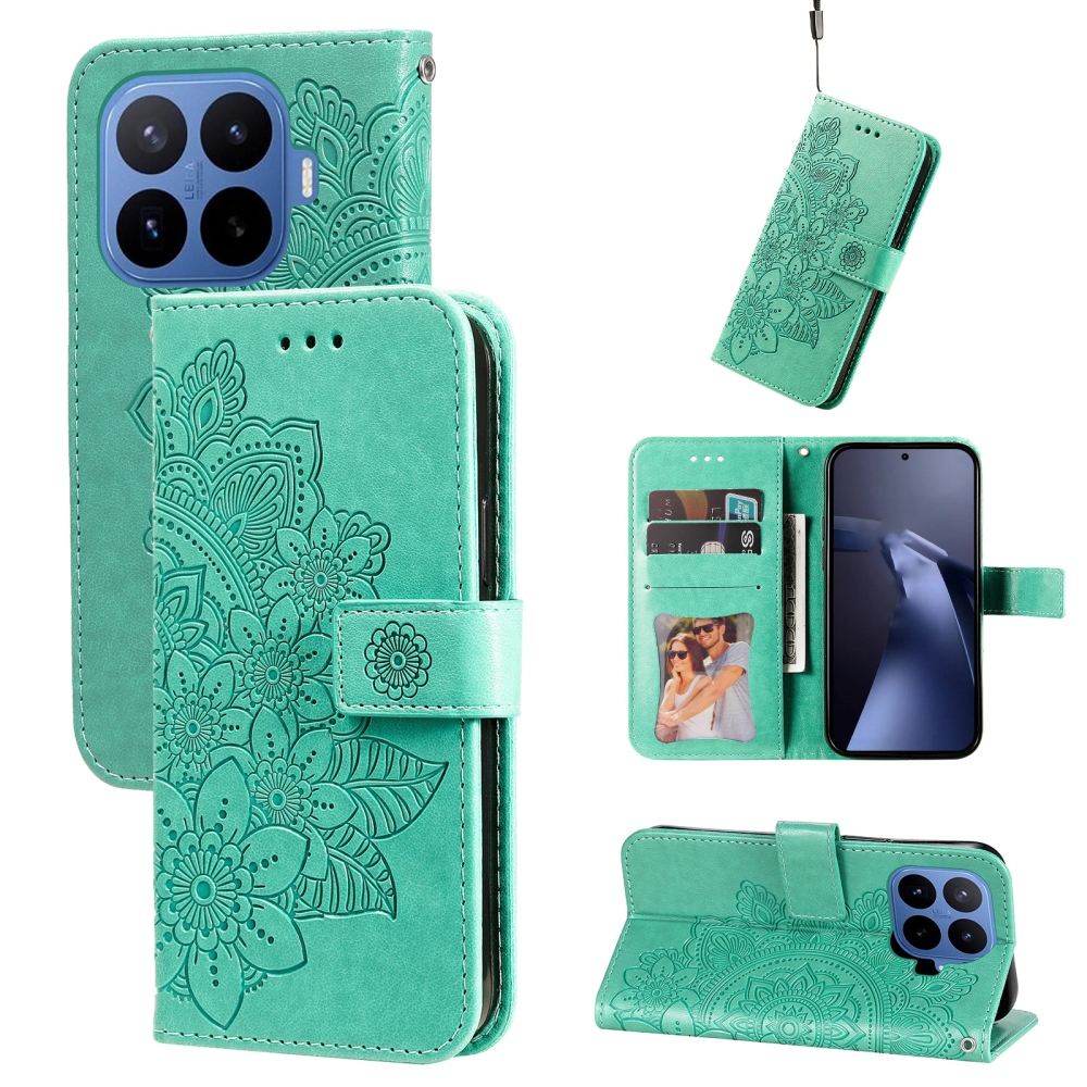 Floral knižkové púzdro na mobil Xiaomi 17T Pro - modrozelené