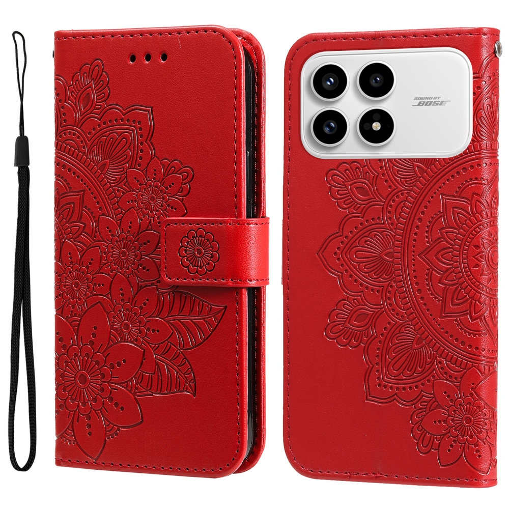 Floral knižkové púzdro na Xiaomi Poco F8 Pro 5G - červené