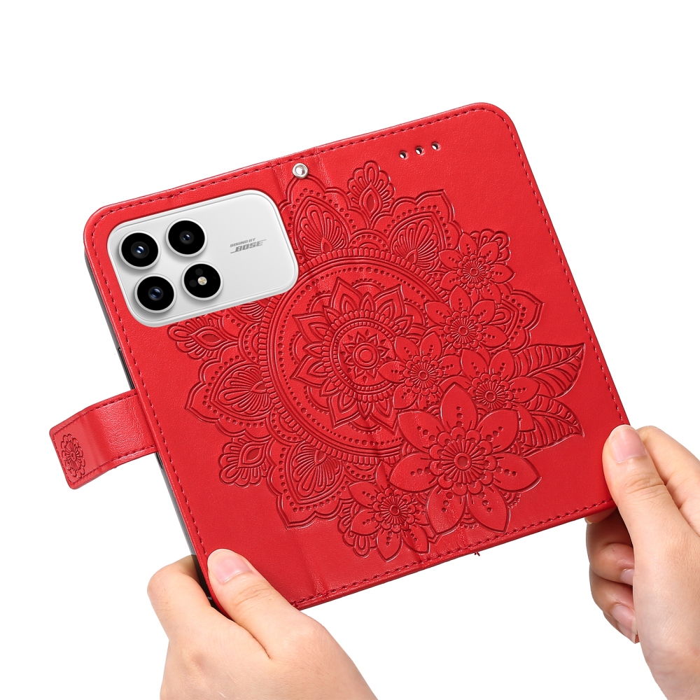 Floral knižkové púzdro na Xiaomi Poco F8 Pro 5G - červené