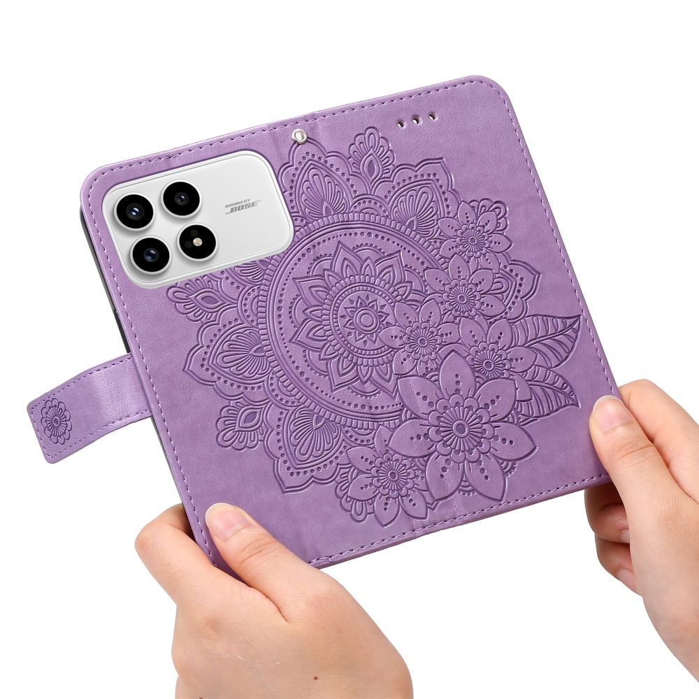 Floral knižkové púzdro na Xiaomi Poco F8 Pro 5G - fialové
