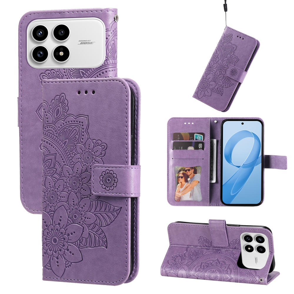 Floral knižkové púzdro na Xiaomi Poco F8 Pro 5G - fialové