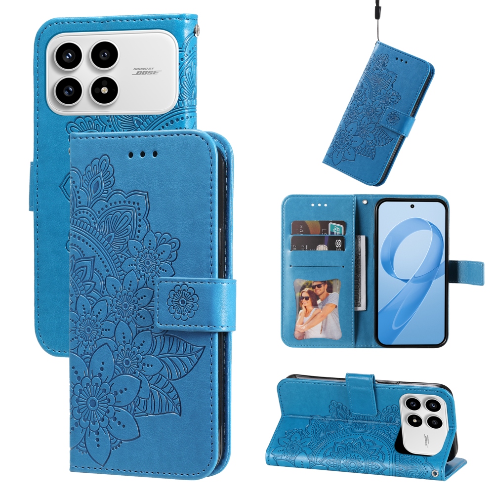 Floral knižkové púzdro na Xiaomi Poco F8 Pro 5G - modré