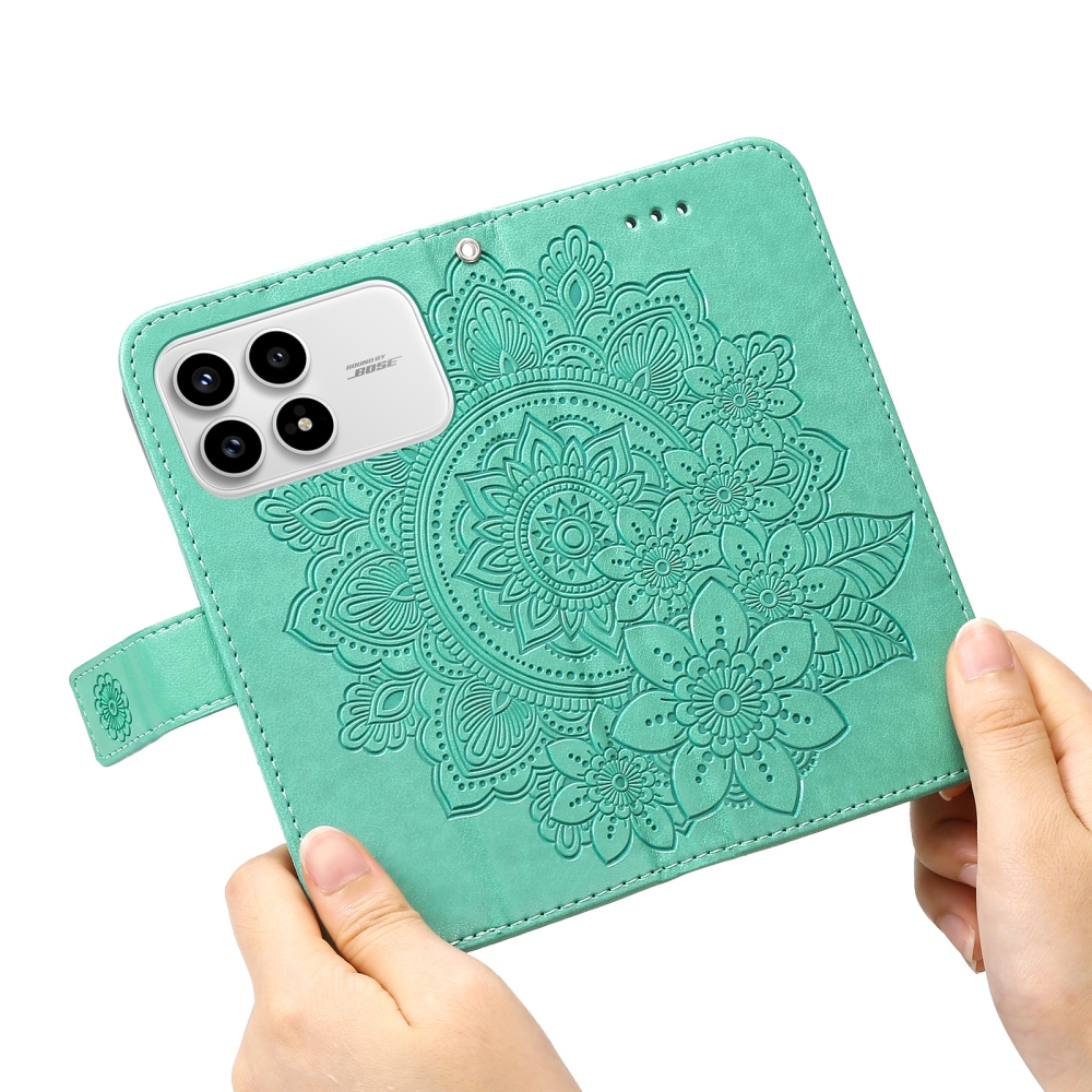 Floral knižkové púzdro na Xiaomi Poco F8 Pro 5G - modrozelené