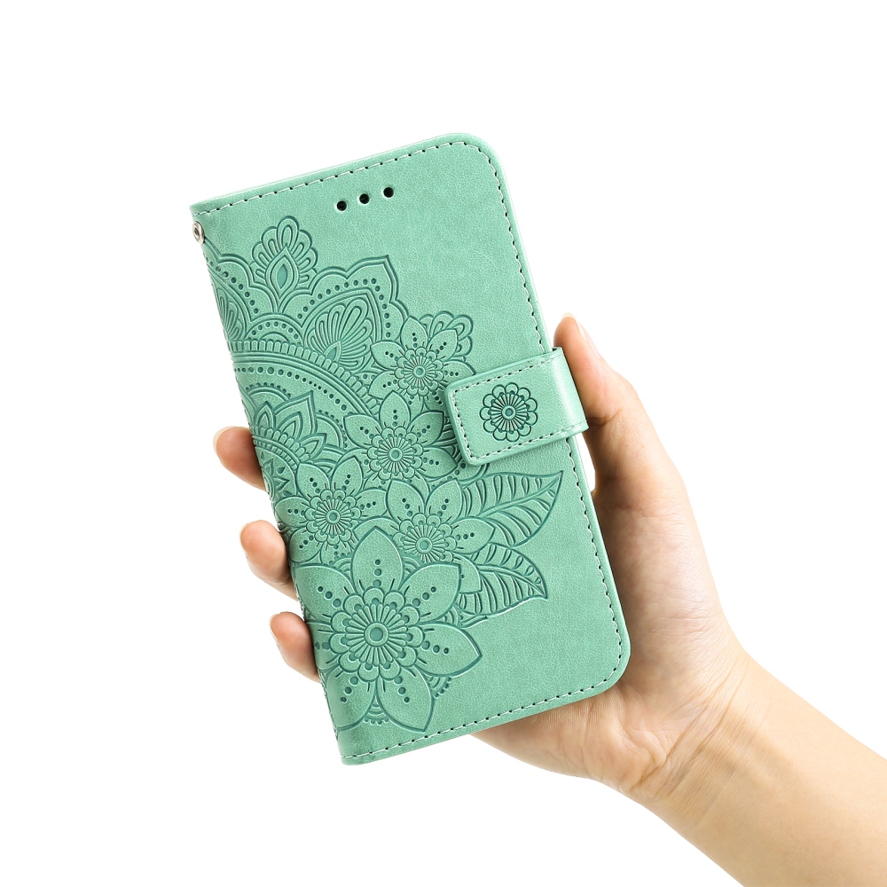 Floral knižkové púzdro na Xiaomi Poco F8 Pro 5G - modrozelené