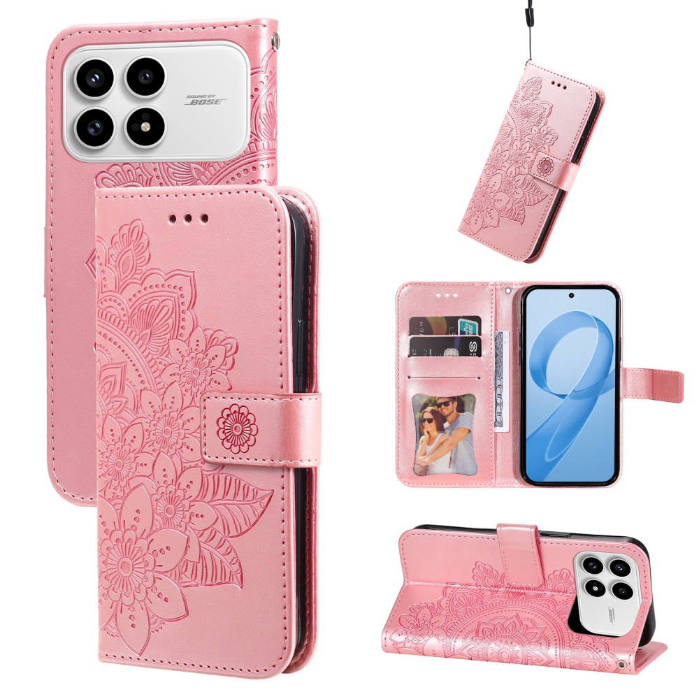 Floral knižkové púzdro na Xiaomi Poco F8 Pro 5G - ružové