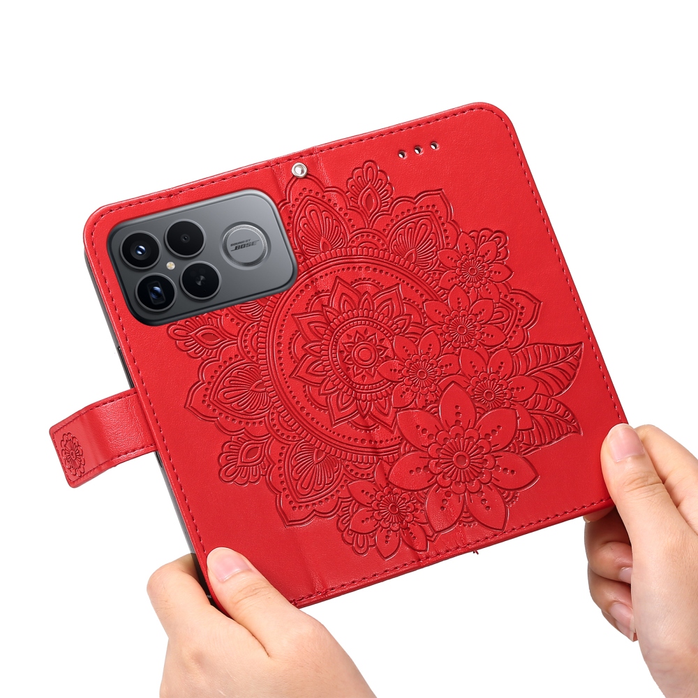 Floral knižkové púzdro na Xiaomi Poco F8 Ultra 5G - červené