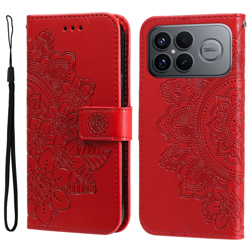 Floral knižkové púzdro na Xiaomi Poco F8 Ultra 5G - červené