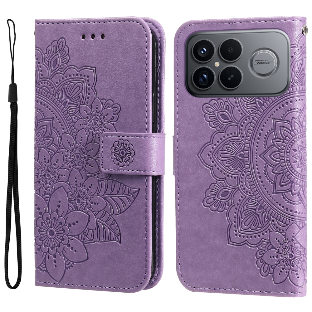 Floral knižkové púzdro na Xiaomi Poco F8 Ultra 5G - fialové