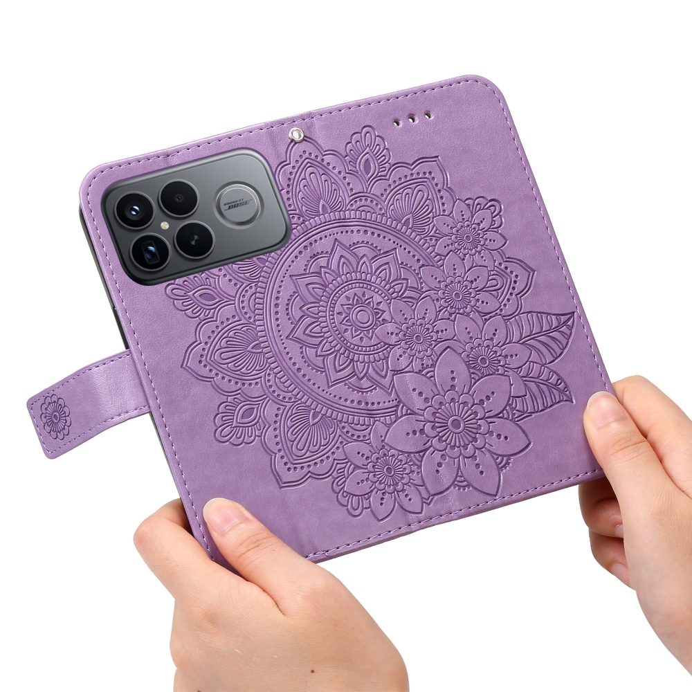 Floral knižkové púzdro na Xiaomi Poco F8 Ultra 5G - fialové