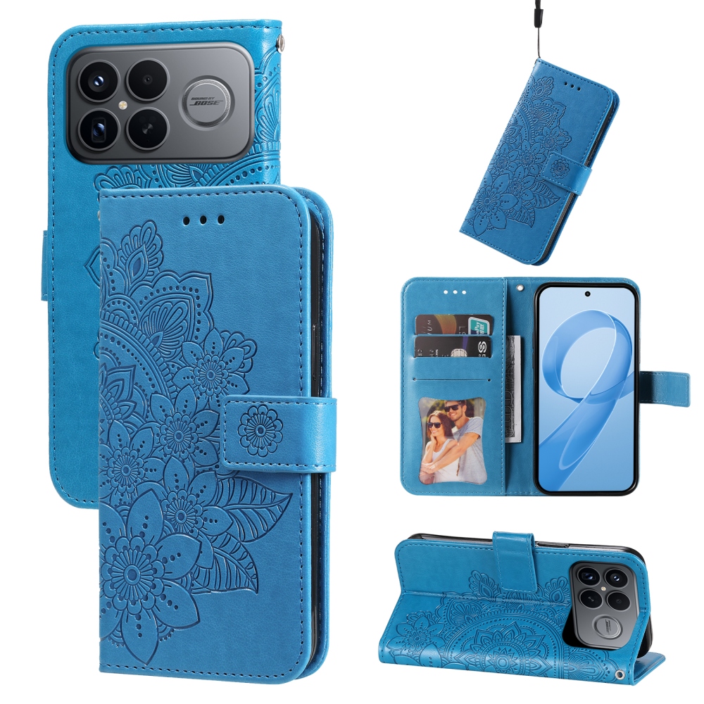 Floral knižkové púzdro na Xiaomi Poco F8 Ultra 5G - modré