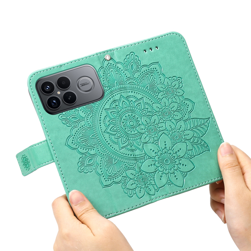 Floral knižkové púzdro na Xiaomi Poco F8 Ultra 5G - modrozelené