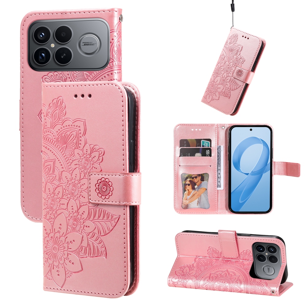 Floral knižkové púzdro na Xiaomi Poco F8 Ultra 5G - ružové