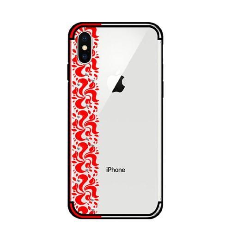 Floral transparentný gélový obal naiPhone X - červený