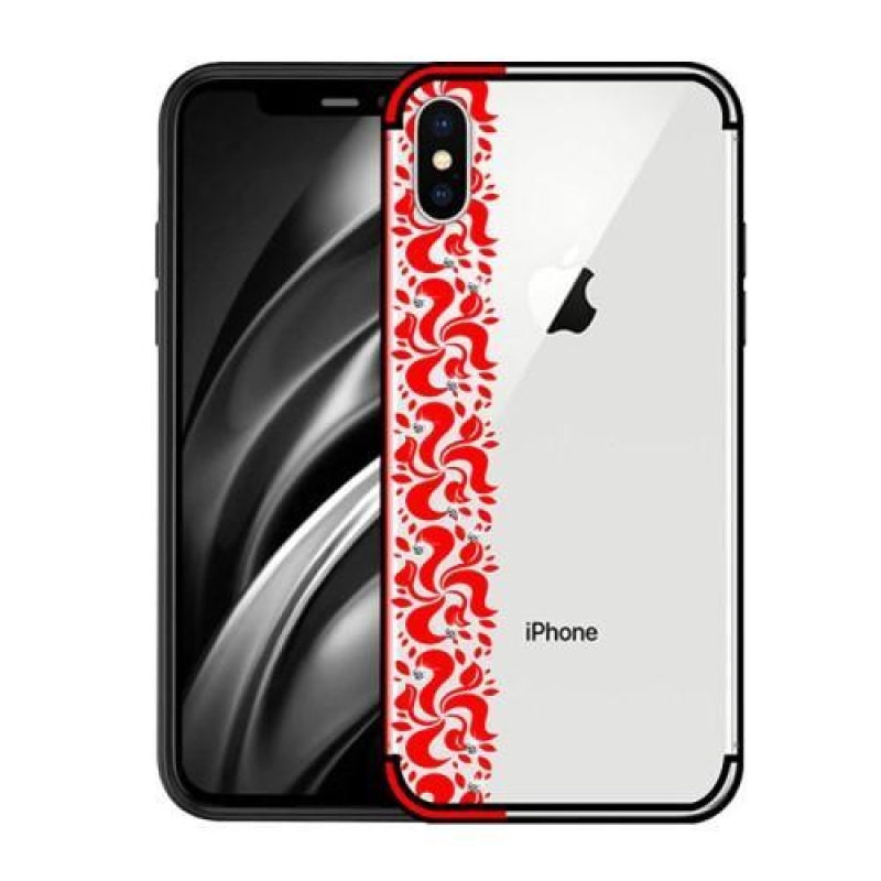 Floral transparentný gélový obal naiPhone X - červený