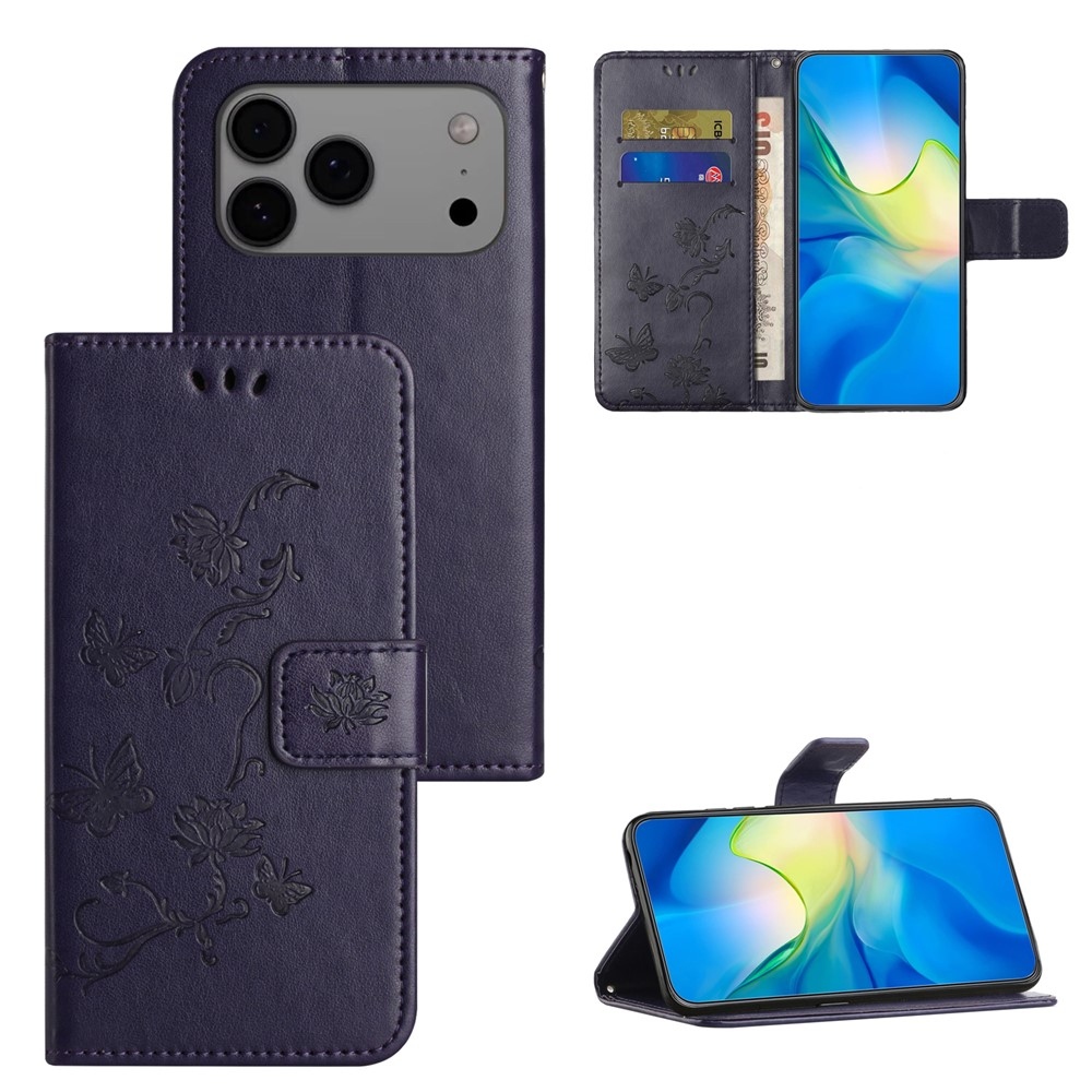 Flower knižkové púzdro na iPhone 18 Pro Max/17 Pro Max - tmavofialové