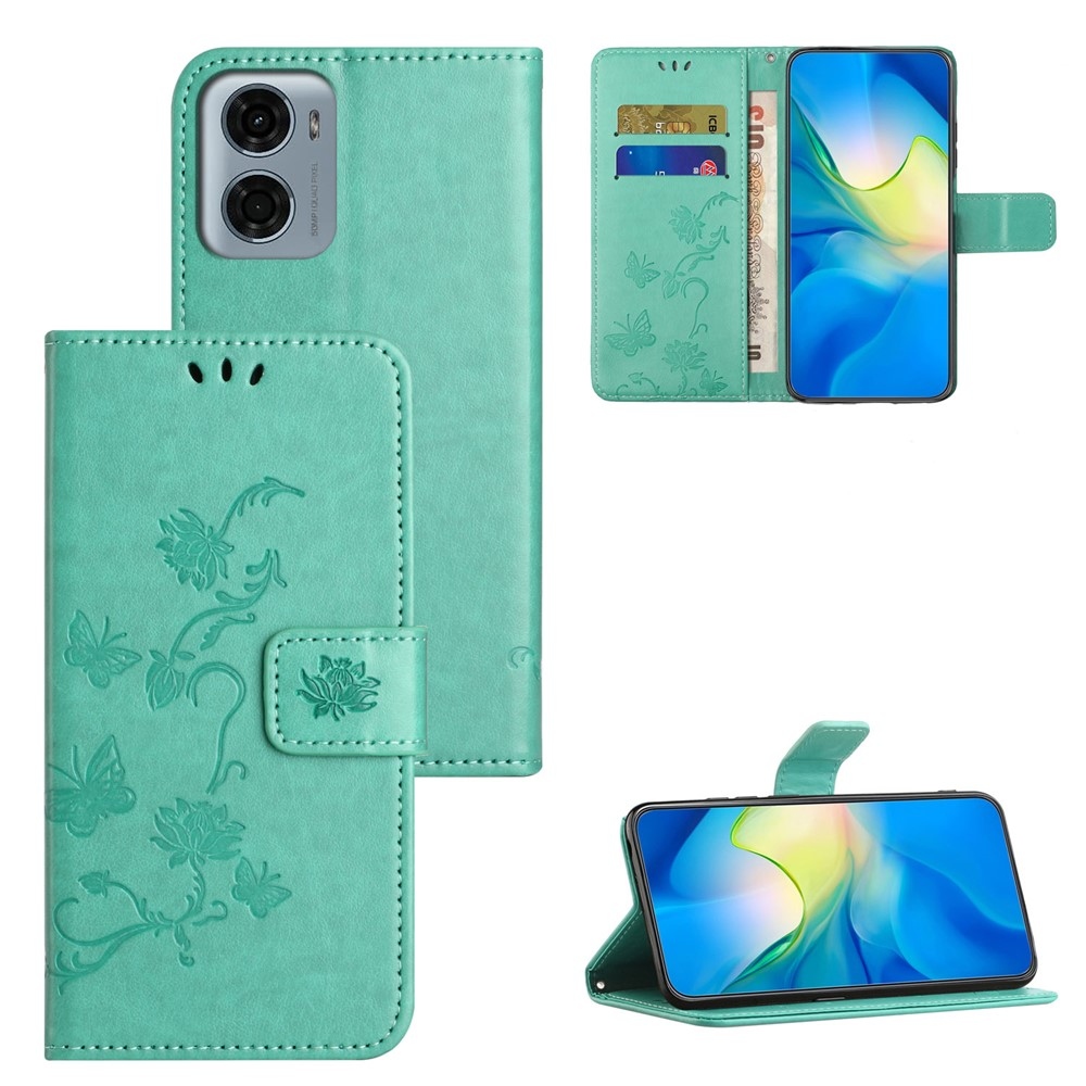 Flower knižkové púzdro na Motorola Moto G06 - modrozelené