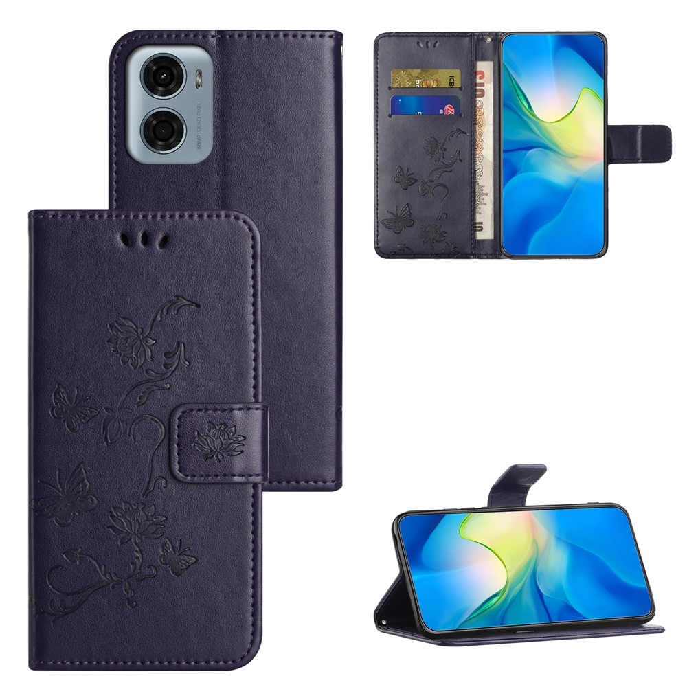 Flower knižkové púzdro na Motorola Moto G06 - tmavofialové