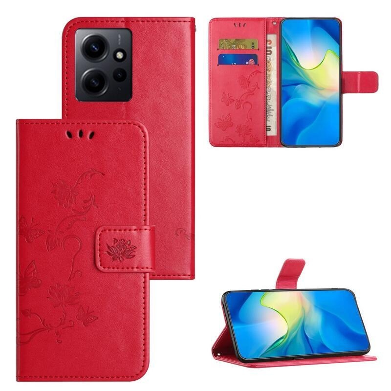 Flower knižkové púzdro na Xiaomi Redmi Note 12 4G - červené