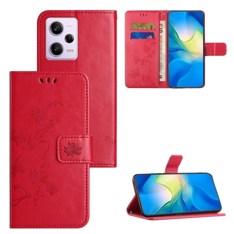 Flower knižkové púzdro na Xiaomi Redmi Note 12 5G/Poco X5 5G - červené