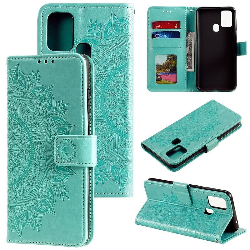 Flower PU kožené peněženkové puzdro na mobil Honor 9X Lite - zelené