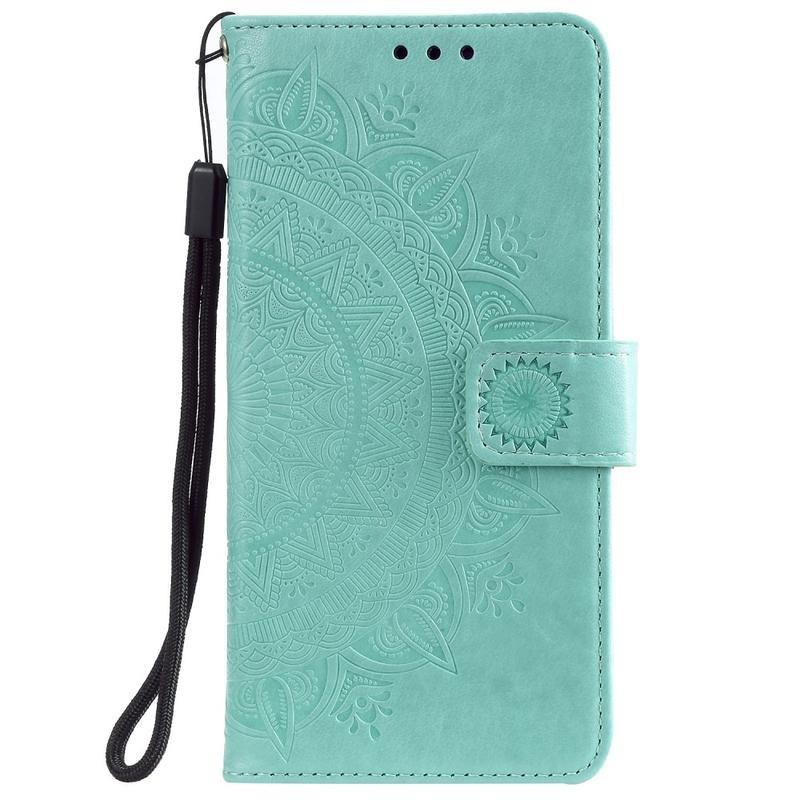 Flower PU kožené peněženkové puzdro na mobil Honor 9X Lite - zelené
