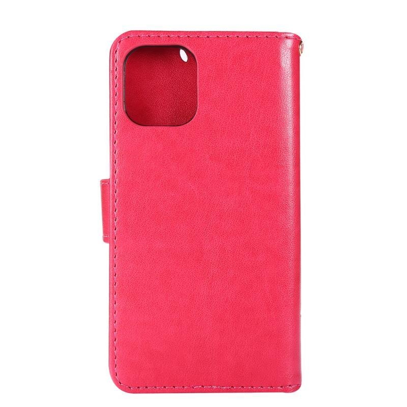 Flower PU kožené peněženkové puzdro na mobil iPhone 12 mini - červené