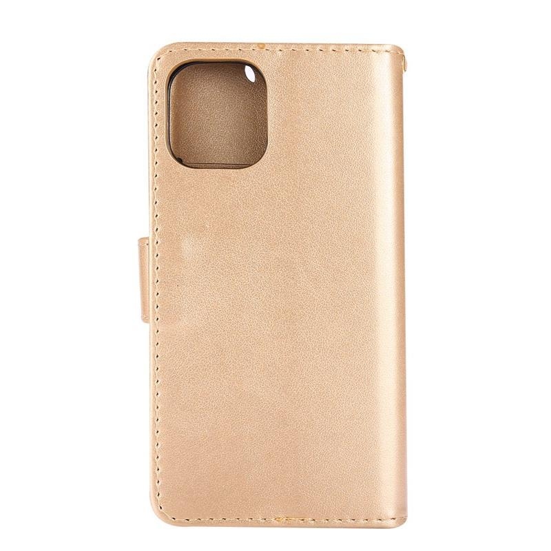 Flower PU kožené peněženkové puzdro na mobil iPhone 12 mini - zlaté
