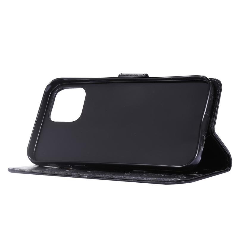 Flower PU kožené peněženkové puzdro na mobil iPhone 12 Pro / 12 - čierne