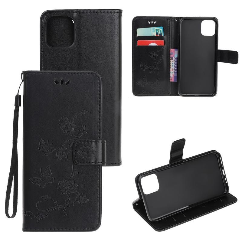 Butterfly PU kožené peněženkové puzdro na mobil iPhone 12 Pro Max 6,7 