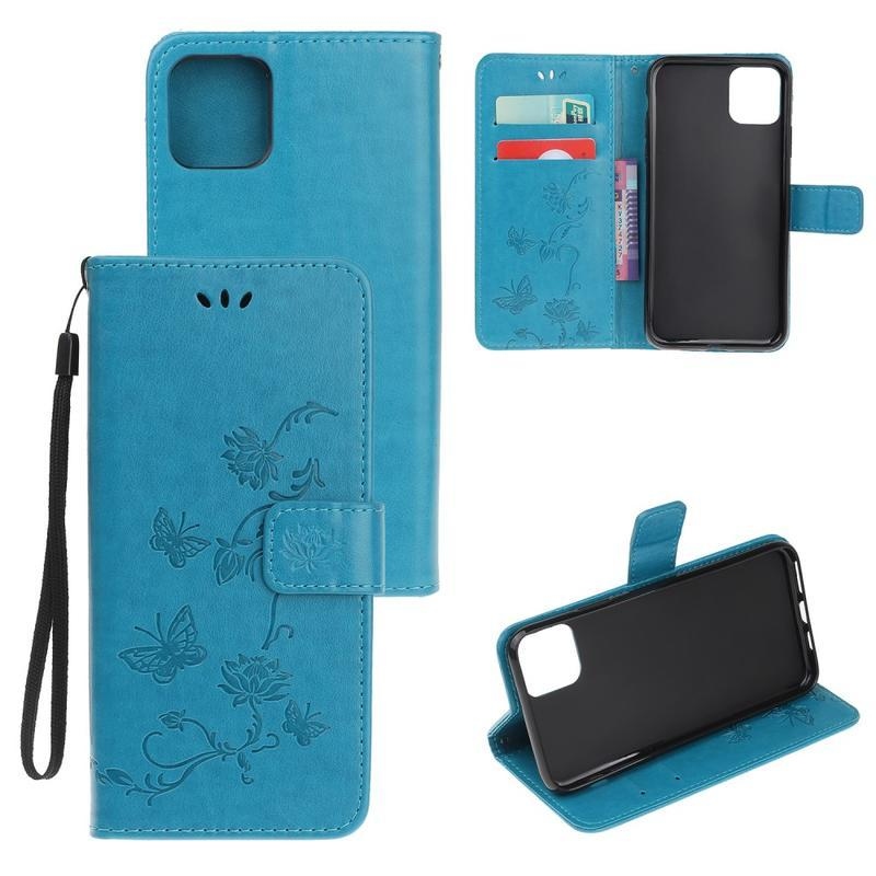 Butterfly PU kožené peněženkové puzdro na mobil iPhone 12 Pro Max 6,7 
