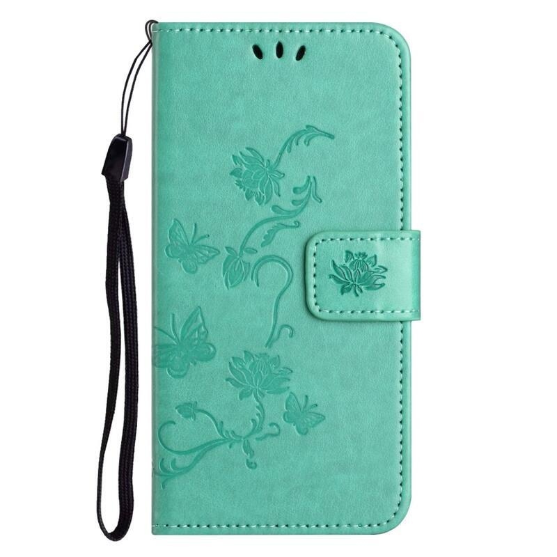 Flower PU kožené peňaženkové puzdro na mobil iPhone 14 Pro 6.1 - azúrové