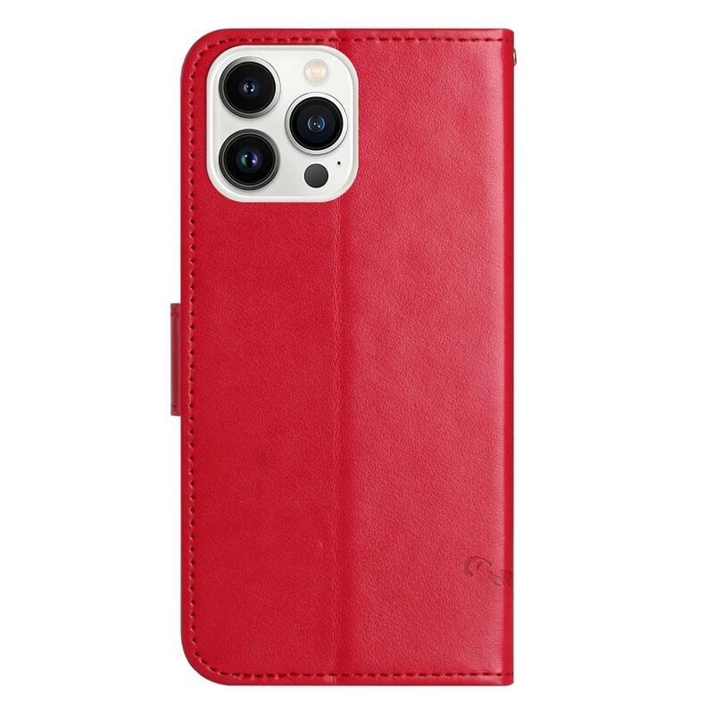 Flower PU kožené peňaženkové puzdro na mobil iPhone 14 Pro 6.1 - červené