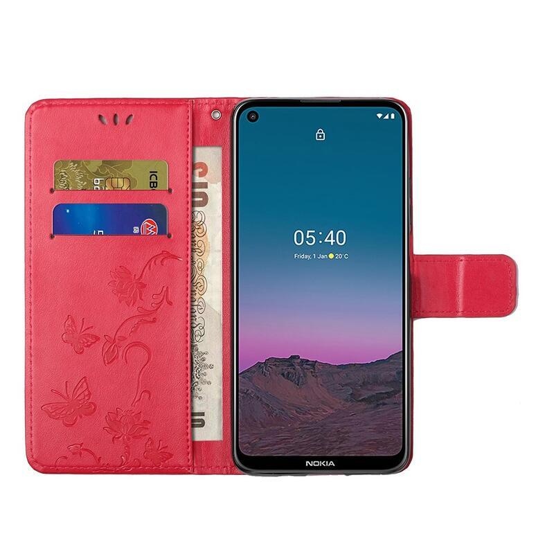 Flower PU kožené peněženkové puzdro na mobil Nokia 5.4 - červené