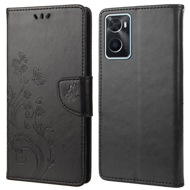 Flower PU kožené peňaženkové púzdro na mobil Realme 9i - čierne