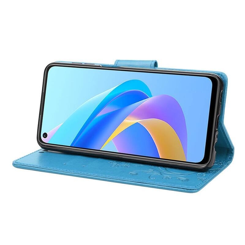 Flower PU kožené peňaženkové púzdro na mobil Realme 9i - modré