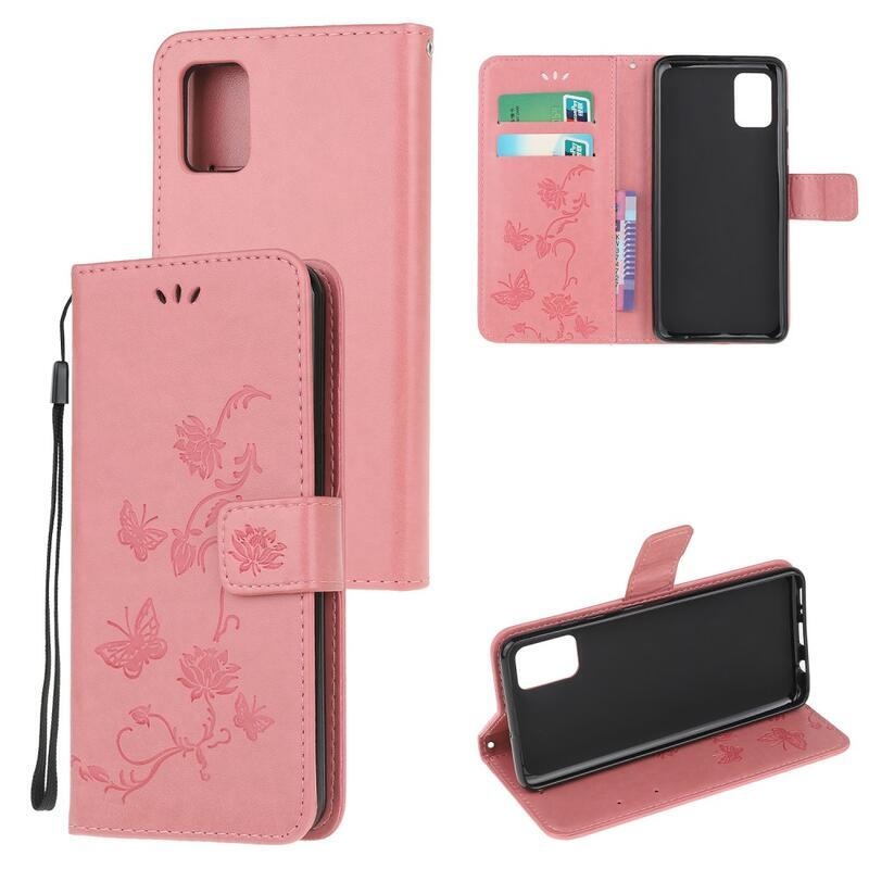 Flower PU kožené peněženkové puzdro na mobil Samsung Galaxy A02s (164.2x75.9x9.1mm) - ružové