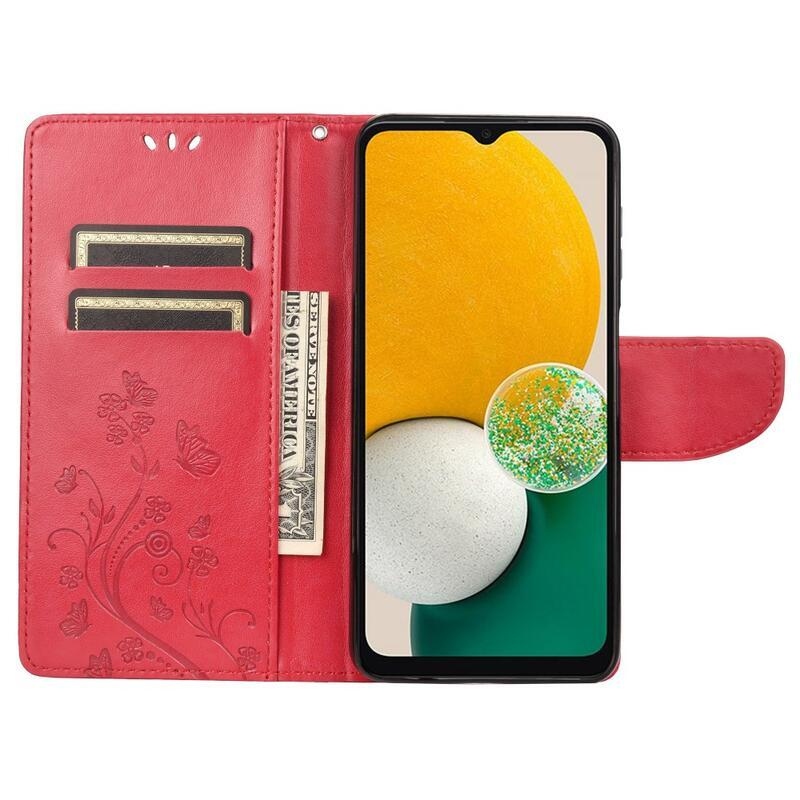 Flower PU kožené peňaženkové púzdro na mobil Samsung Galaxy A13 4G - červené