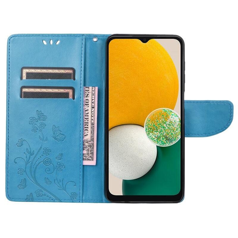 Flower PU kožené peňaženkové púzdro na mobil Samsung Galaxy A13 4G - modré