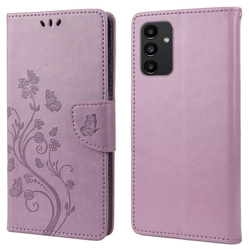 Flower PU kožené peňaženkové púzdro na mobil Samsung Galaxy A13 4G - svetlofialové