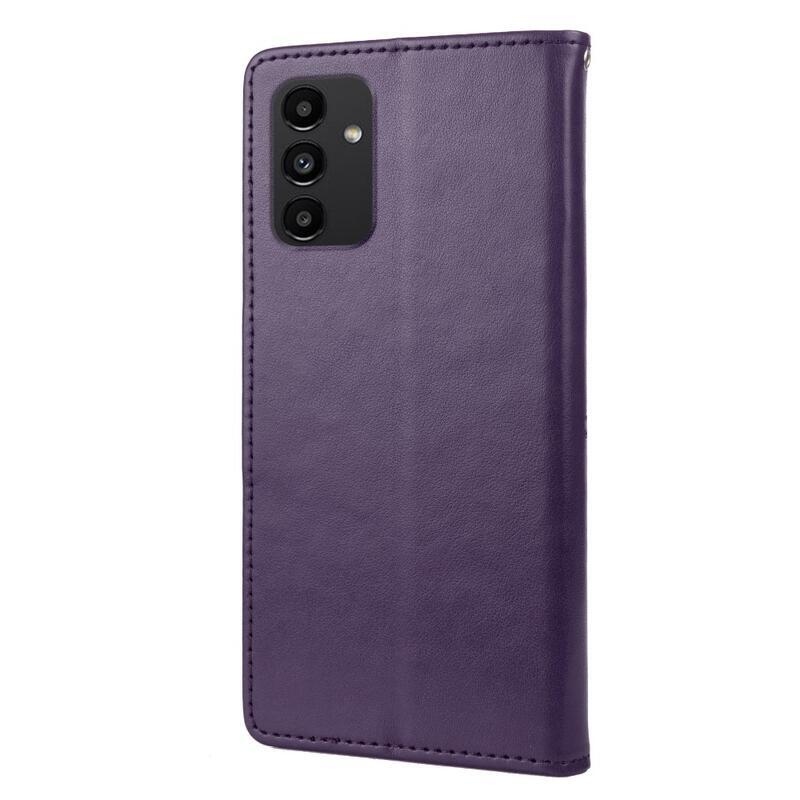 Flower PU kožené peňaženkové púzdro na mobil Samsung Galaxy A13 4G - tmavofialové