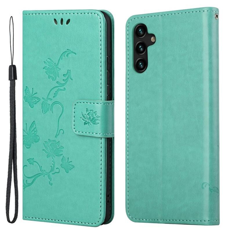 Flower PU kožené peňaženkové púzdro na mobil Samsung Galaxy A13 5G/Galaxy A04s (164.7 x 76.7 x 9.1 mm) - azúrové