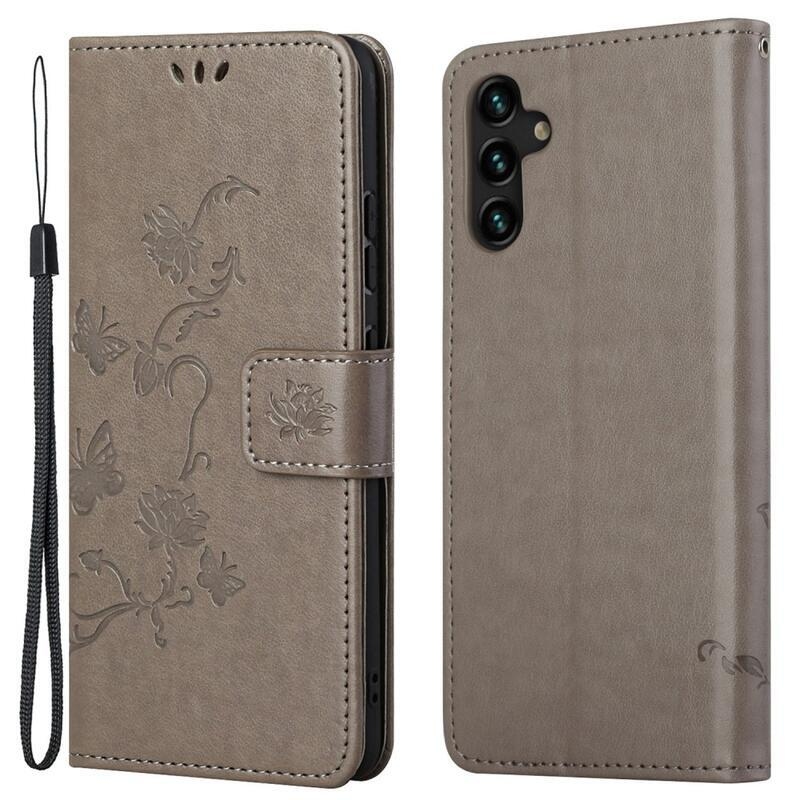 Flower PU kožené peňaženkové puzdro na mobil Samsung Galaxy A13 5G/Galaxy A04s (164.7 x 76.7 x 9.1 mm) - šedé