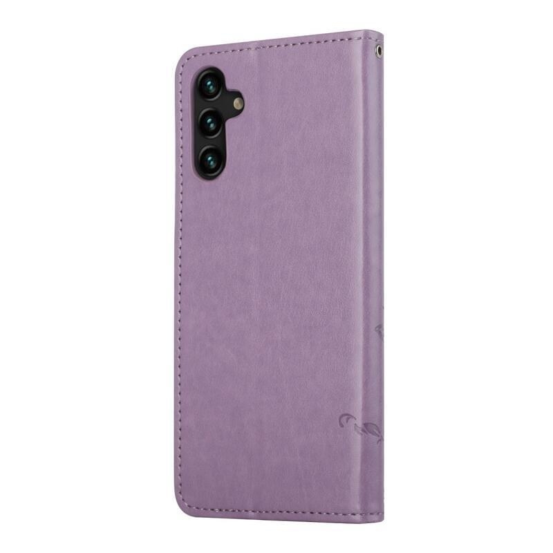 Flower PU kožené peňaženkové puzdro na mobil Samsung Galaxy A13 5G/Galaxy A04s (164.7 x 76.7 x 9.1 mm) - svetlofialové