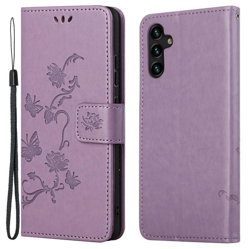 Flower PU kožené peňaženkové puzdro na mobil Samsung Galaxy A13 5G/Galaxy A04s (164.7 x 76.7 x 9.1 mm) - svetlofialové