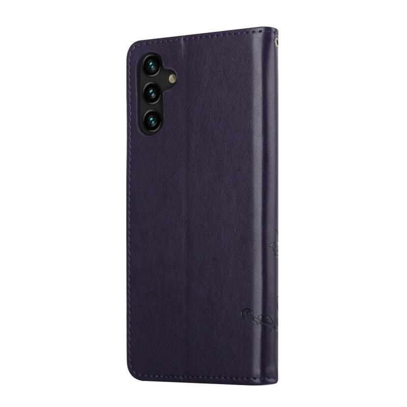 Flower PU kožené peňaženkové púzdro na mobil Samsung Galaxy A13 5G/Galaxy A04s (164.7 x 76.7 x 9.1 mm) - tmavofialové